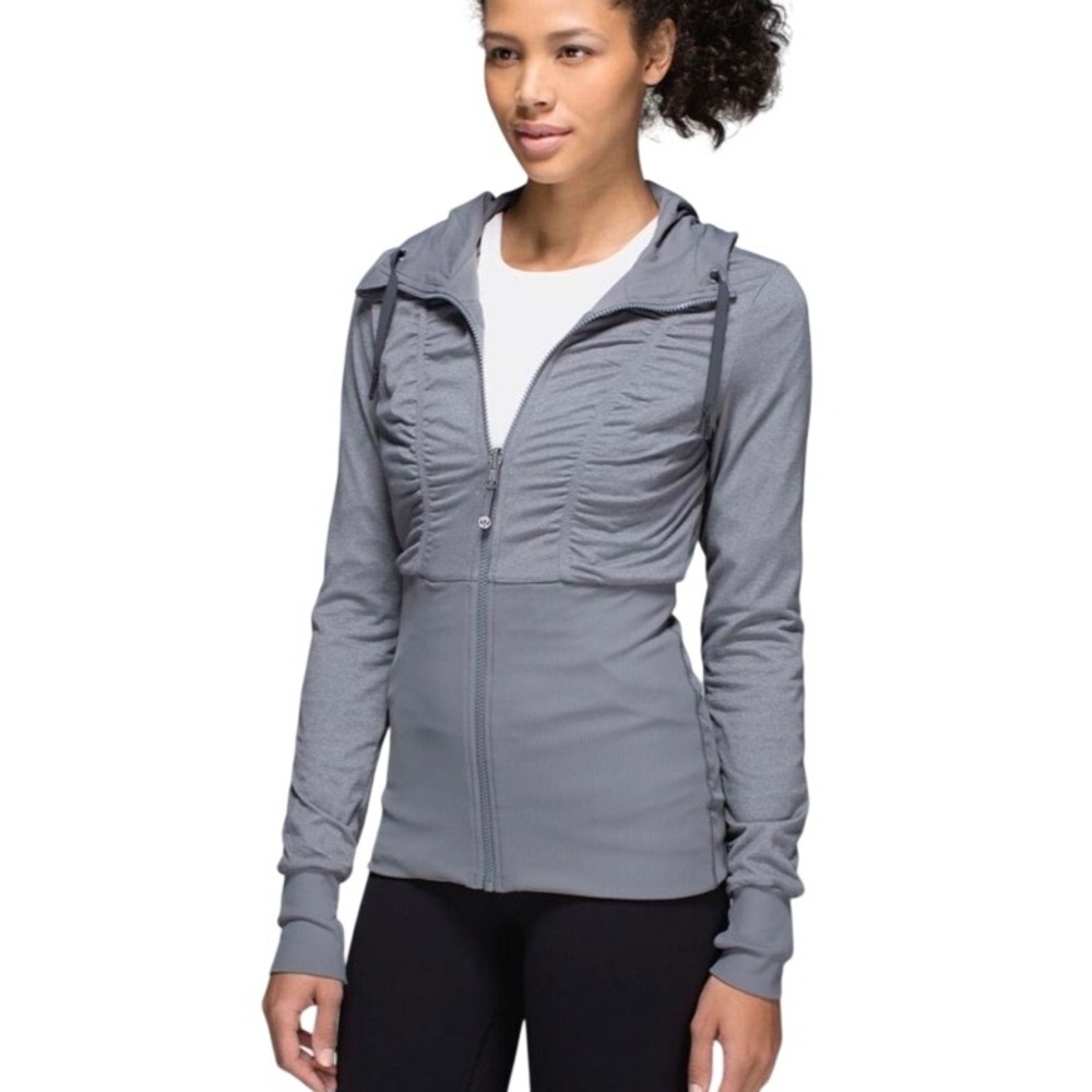 Lululemon Dance Studio Jacket III Sz 4 Gray Pinstripe Ruched Hooded Full Zip